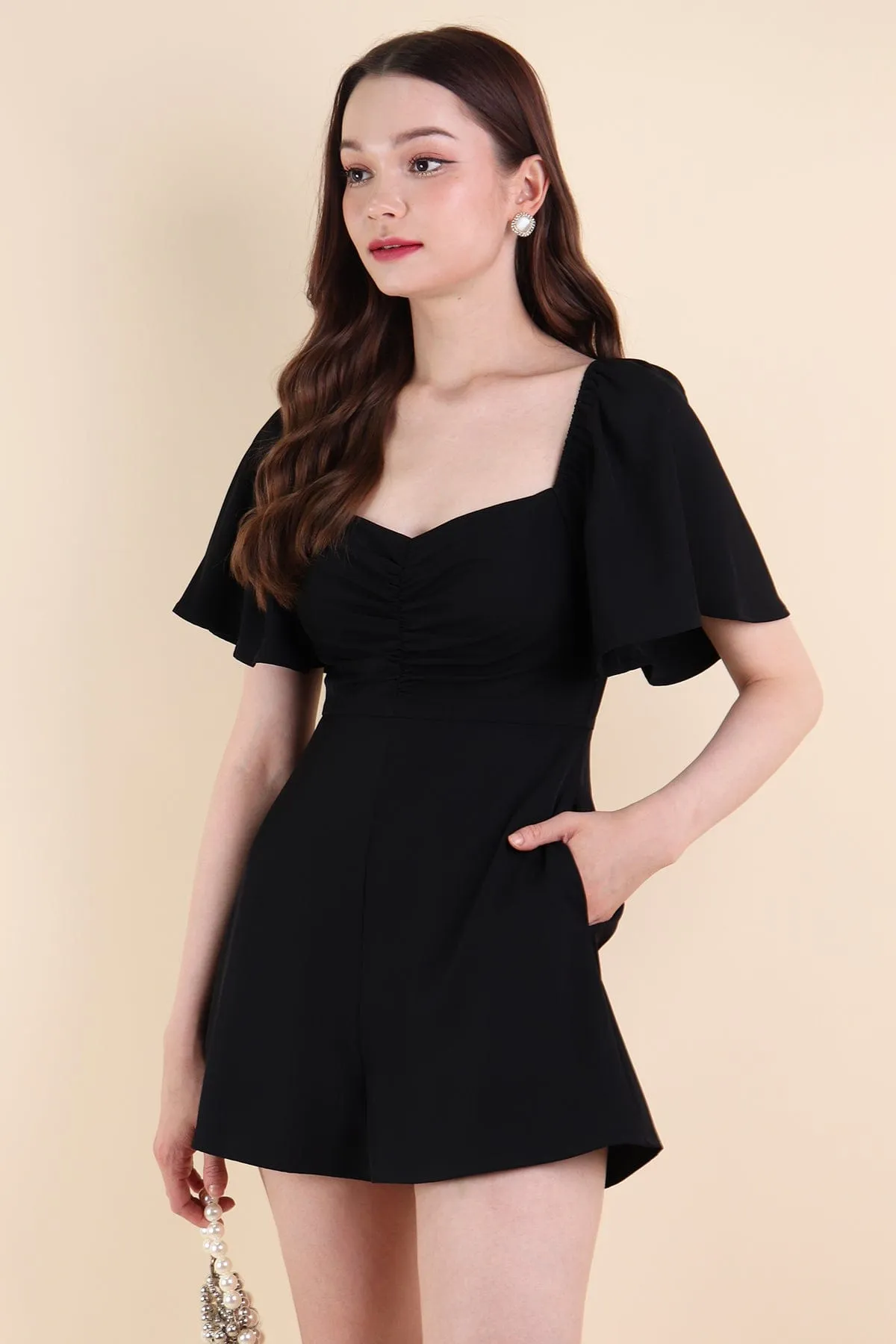 MEREDITH RUCHED ROMPER V2 IN BLACK