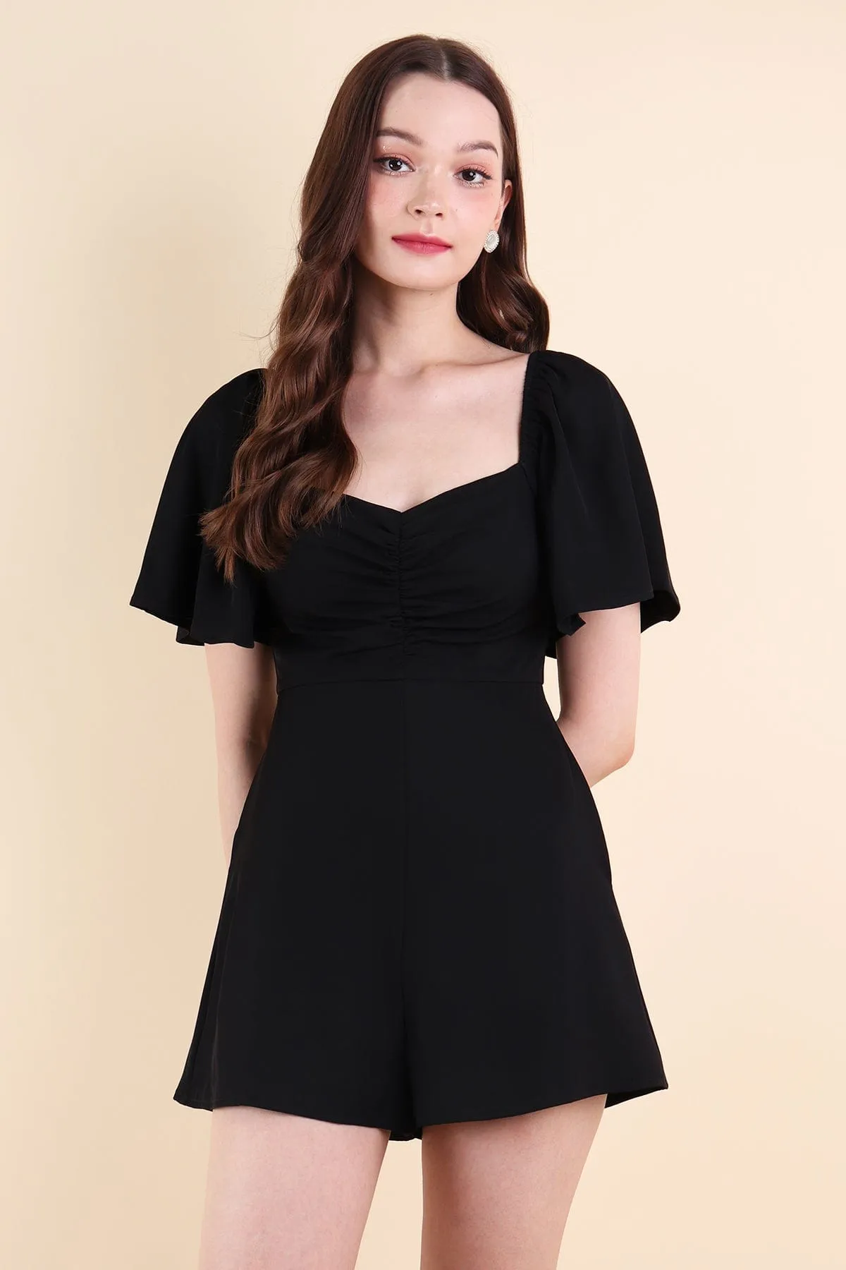 MEREDITH RUCHED ROMPER V2 IN BLACK