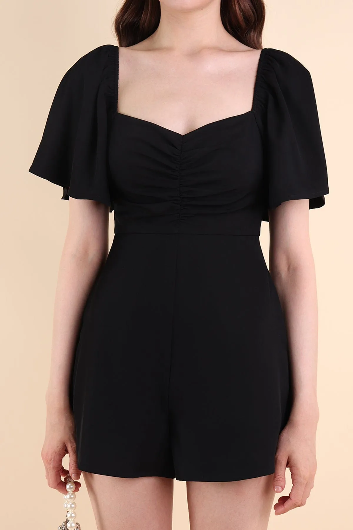 MEREDITH RUCHED ROMPER V2 IN BLACK