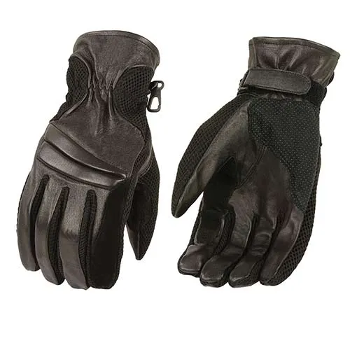 Milwaukee Leather SH296 Men's Black Leather Mesh Racing Motorcycle Hand Gloves W/ Padded Knuckle