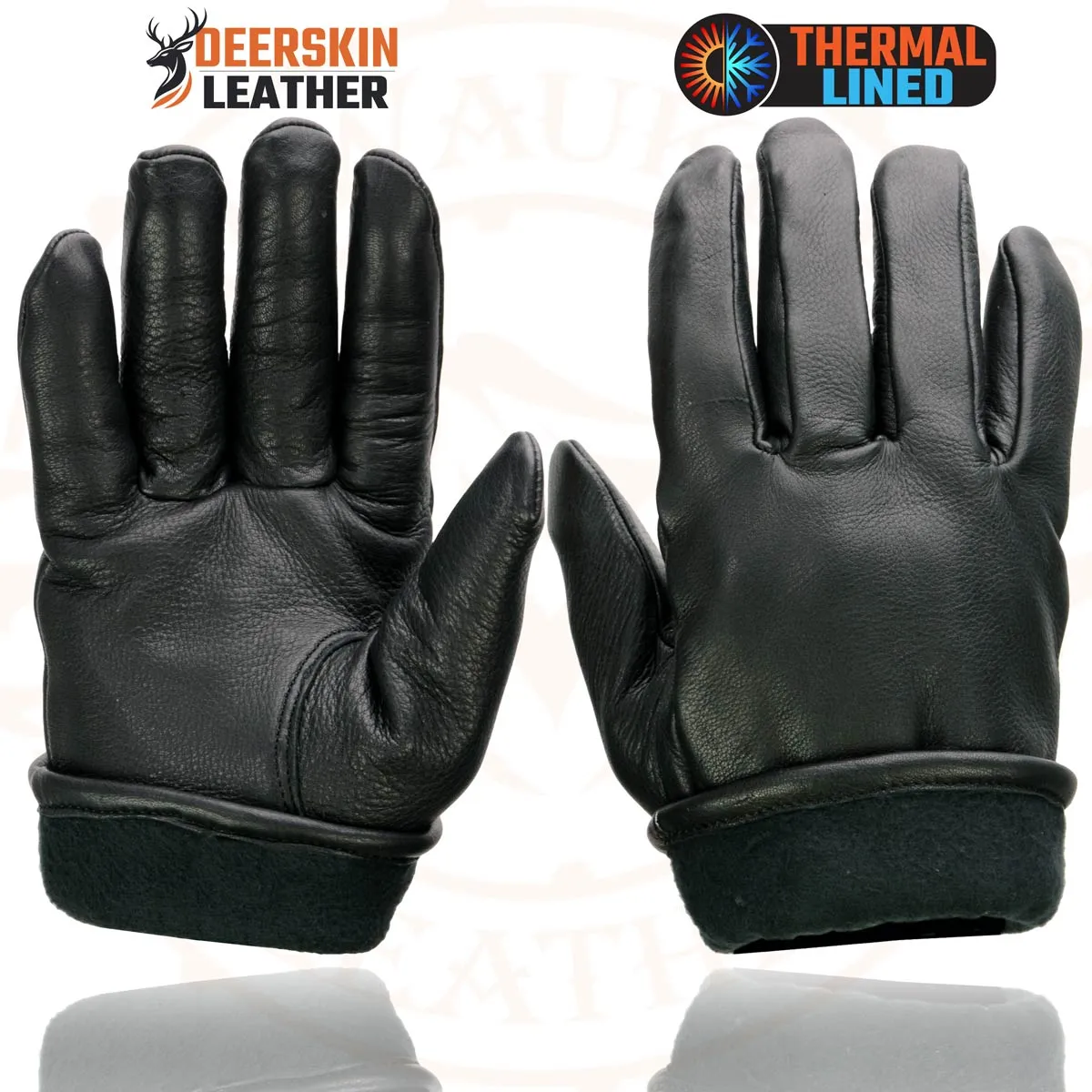 Milwaukee Leather SH858 Men's Black Thermal Lined Deerskin Motorcycle Hand Gloves W/ Sinch Wrist Closure