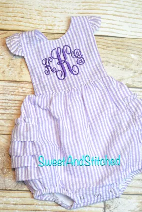 Monogrammed toddler bubble romper, monogrammed Seersucker bubble, baby girl summer outfit, toddler Beach Outfit monogrammed