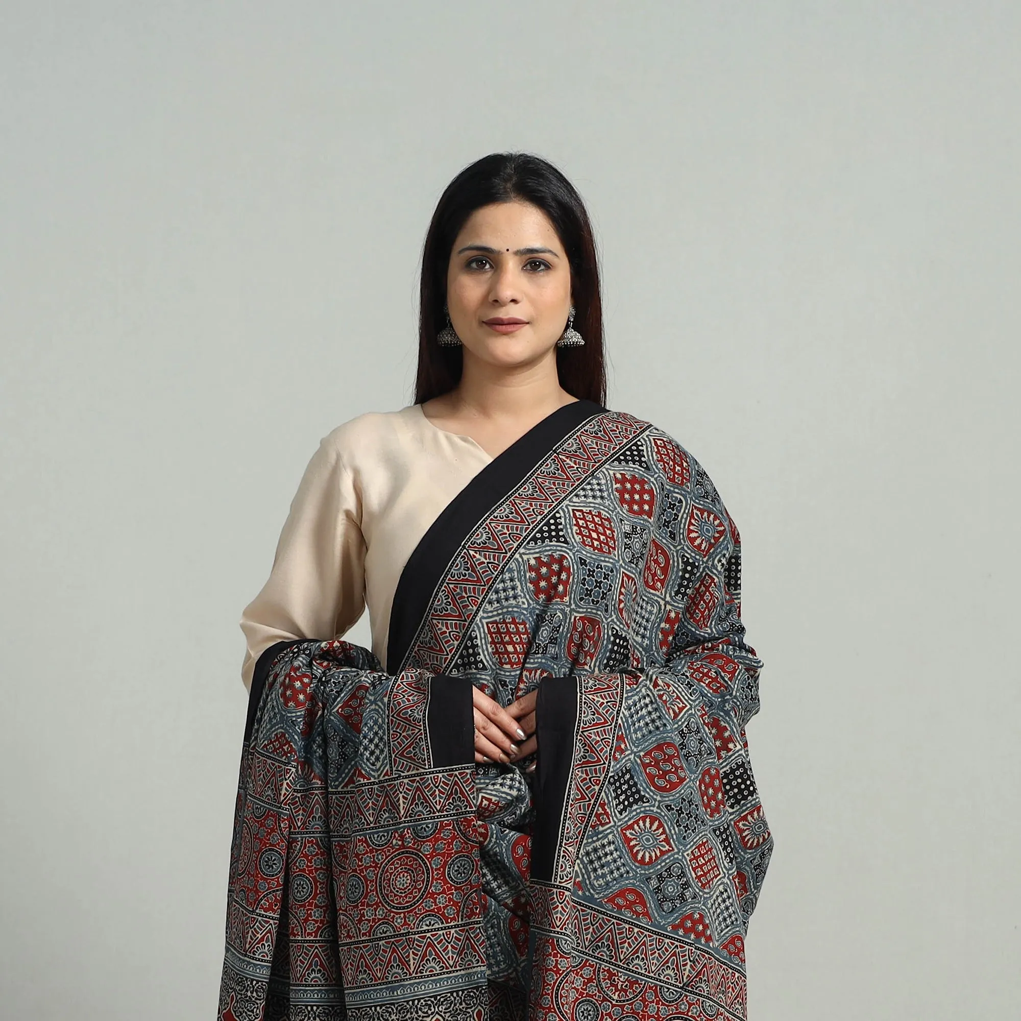 Multicolor - Hand Block Printed Cotton Ajrakh Dupatta 01