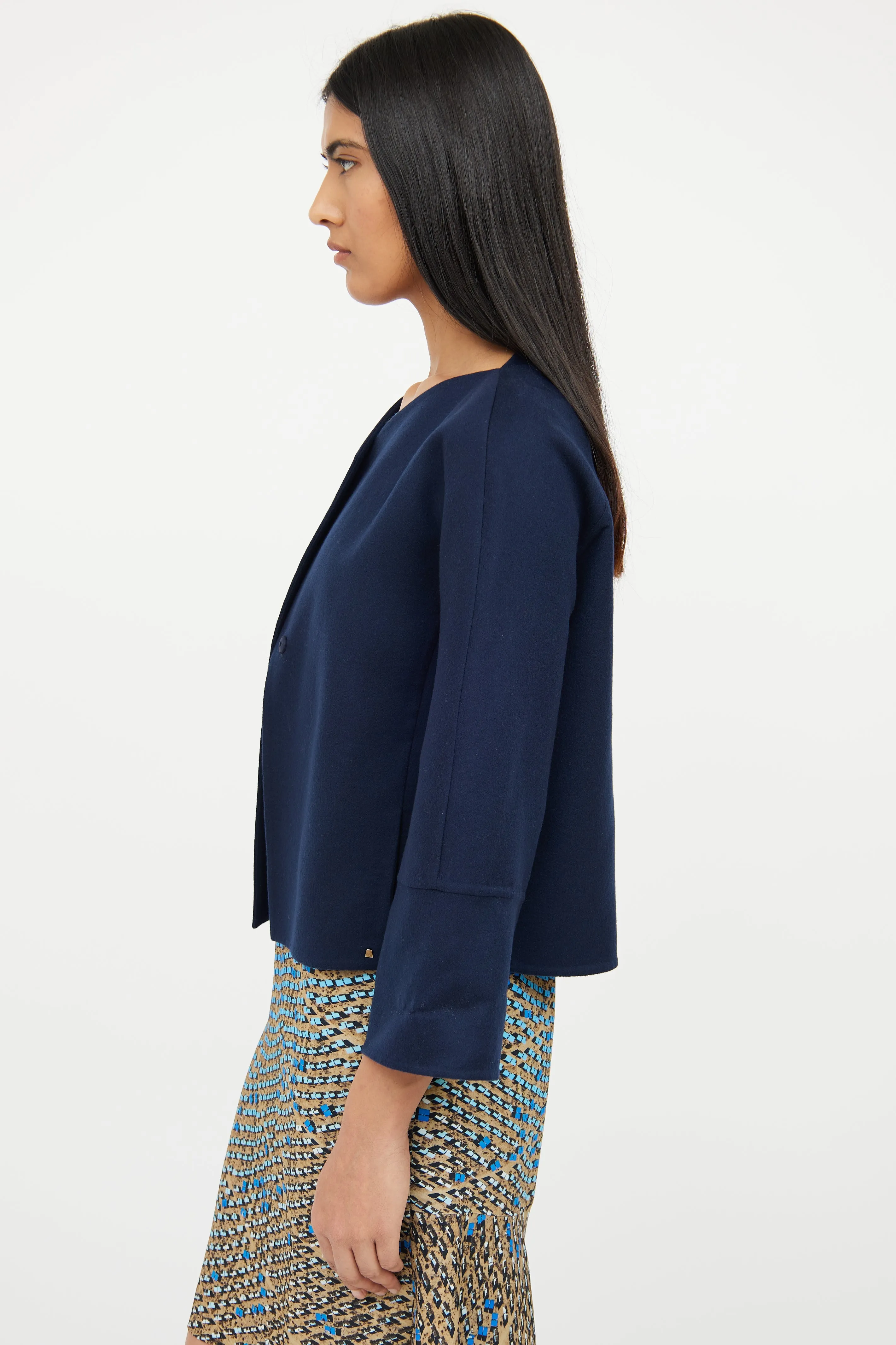 Navy Cashmere Cropped Jacket