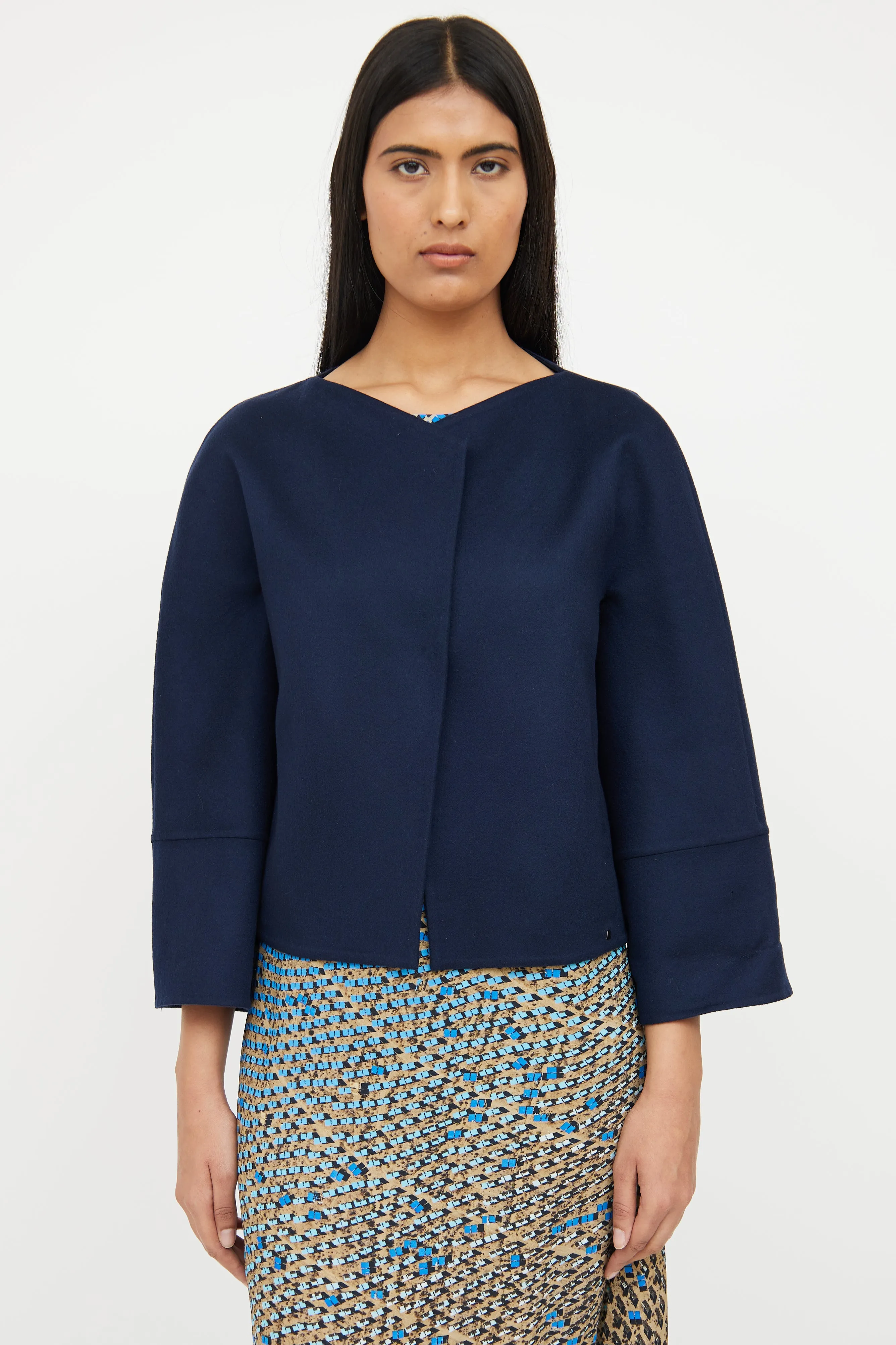 Navy Cashmere Cropped Jacket