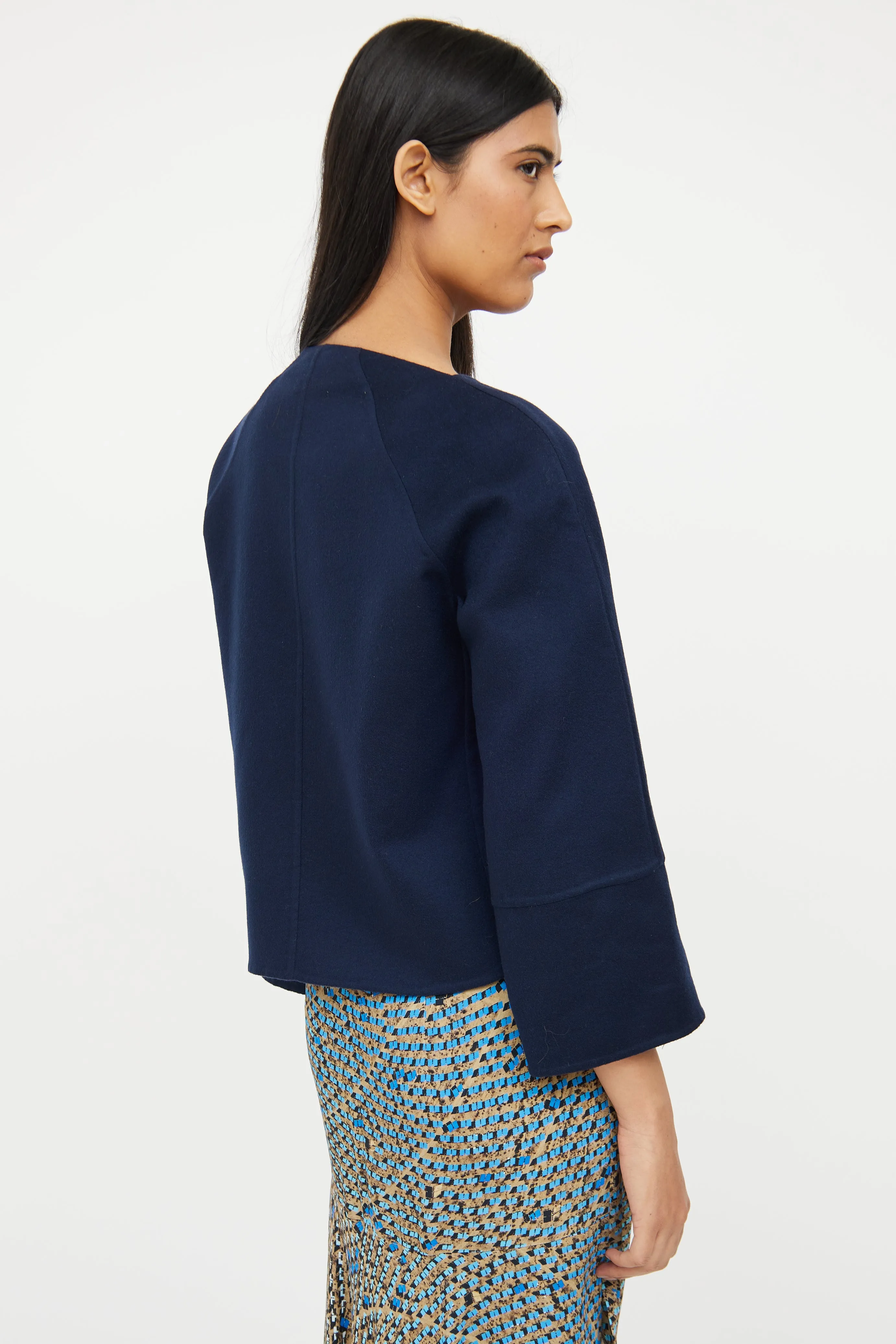 Navy Cashmere Cropped Jacket