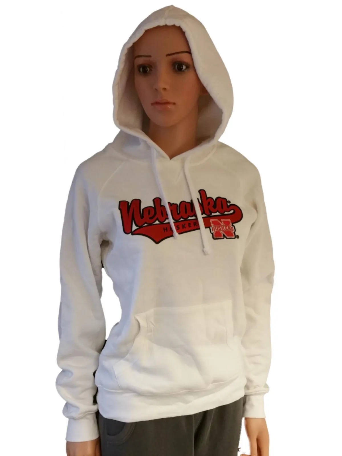 Nebraska Cornhuskers Champion WOMENS White LS Pullover Hoodie Sweatshirt (M)