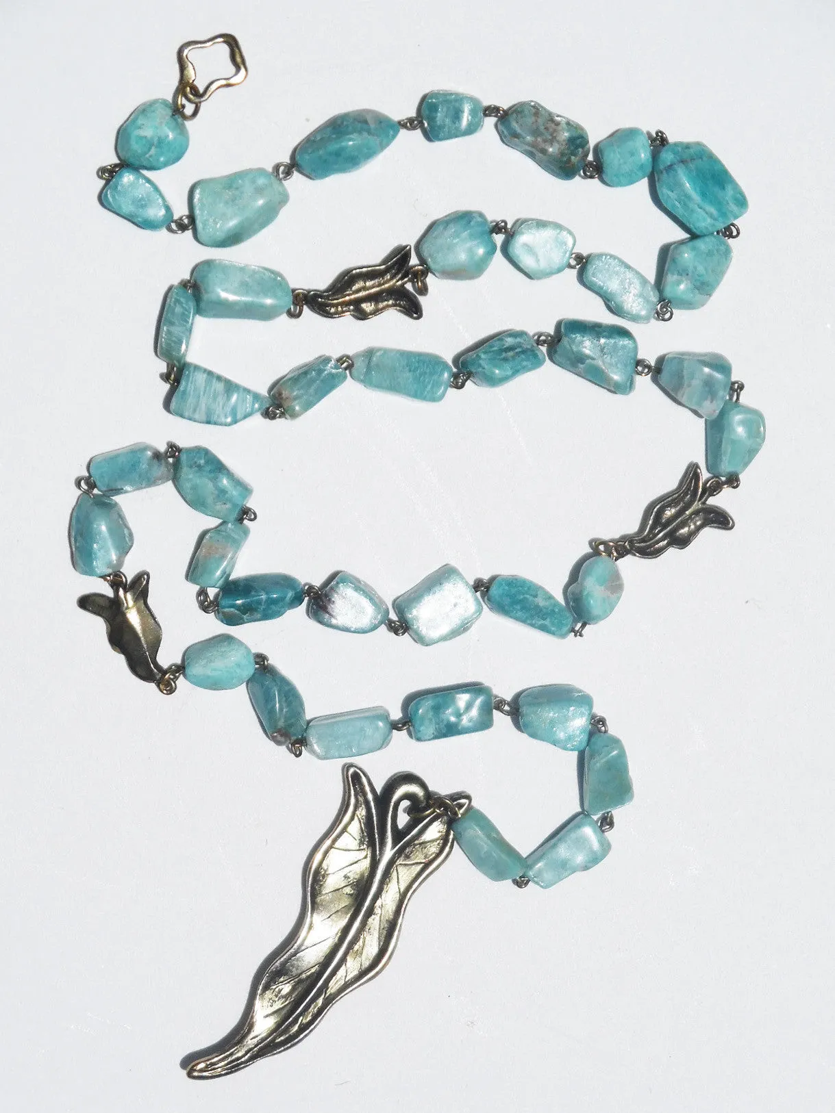 Necklace Or Chain Belt Amazonite With Leaf