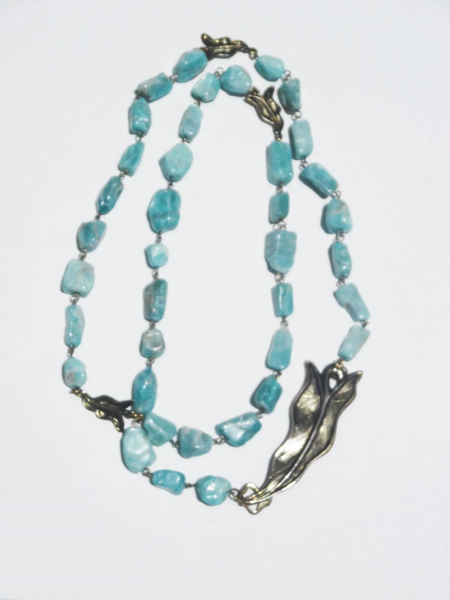 Necklace Or Chain Belt Amazonite With Leaf