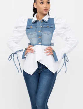 No Ifs or Puffs About It Drawstring Puff Sleeve Blouse/Jacket