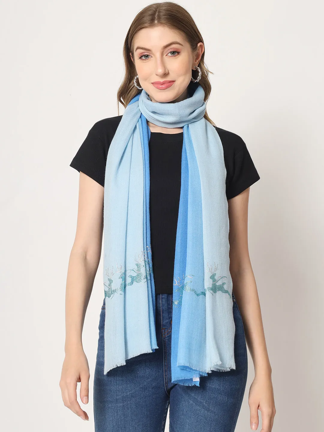 Ombre Blue Shawl with Swarovski animal pattern