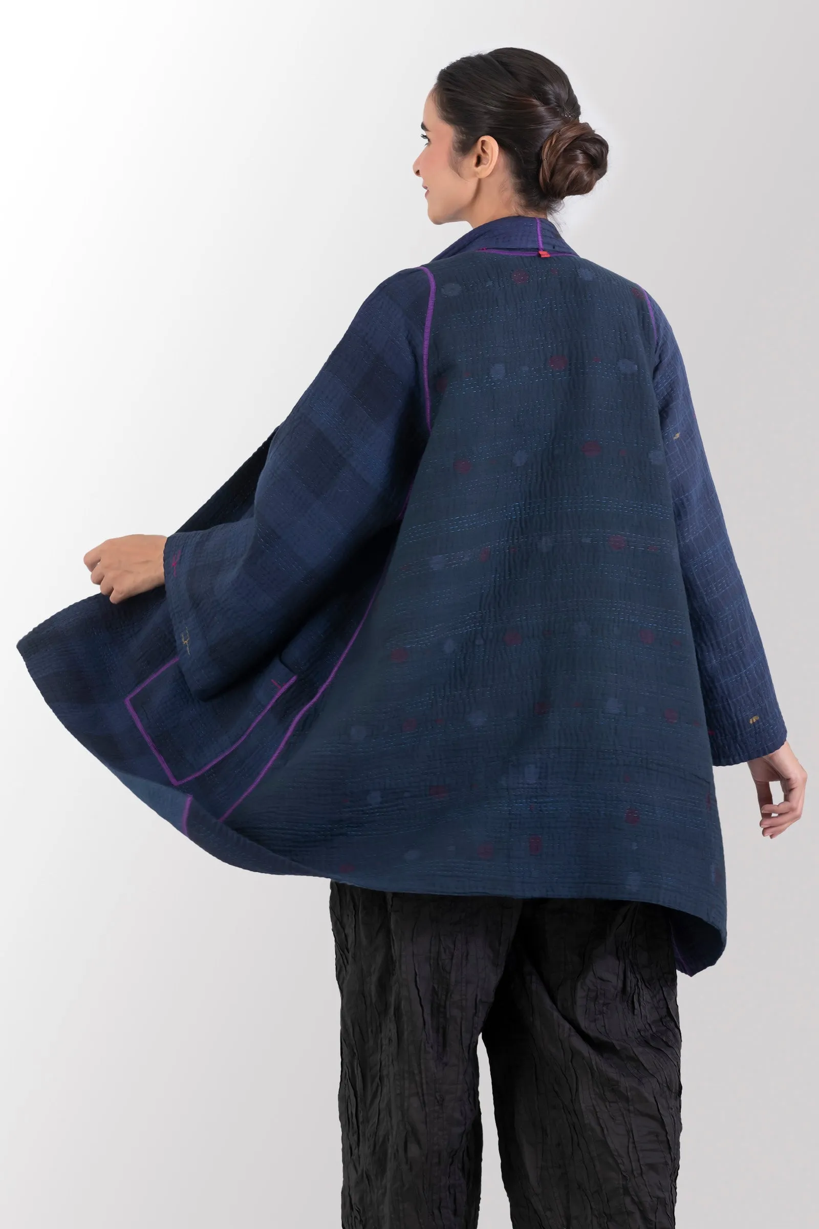 OMBRE PATCHED KANTHA A-LINE JKT - op4003-blu -