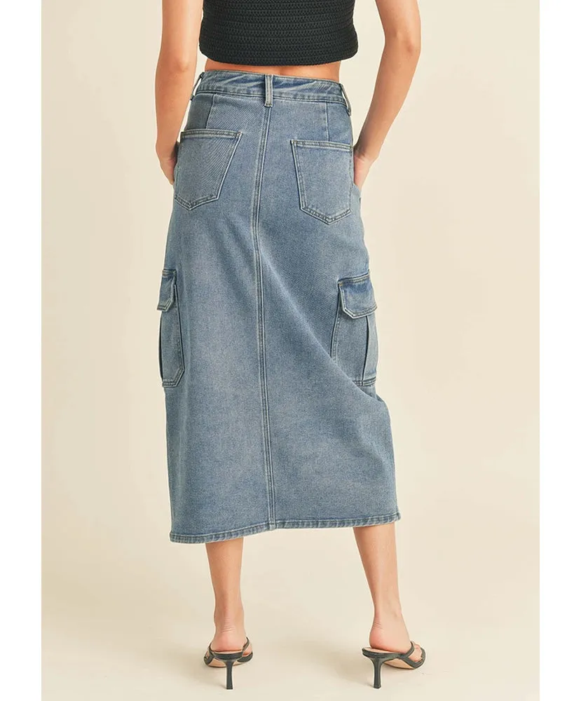 On Trend Denim Midi Skirt