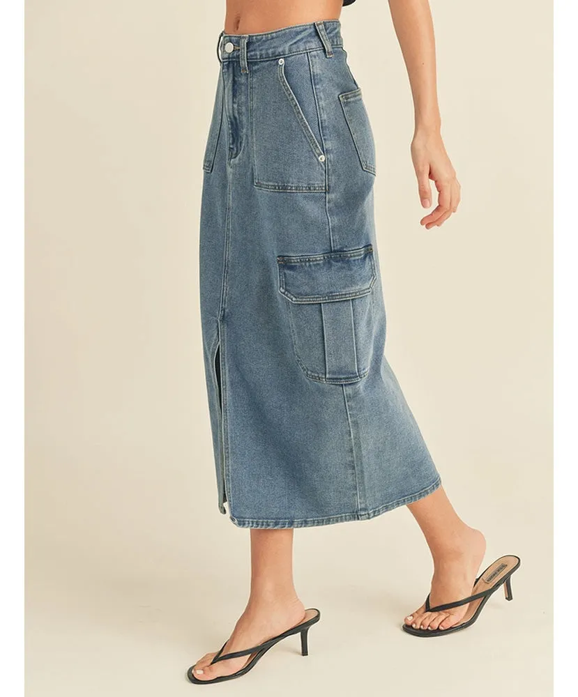 On Trend Denim Midi Skirt