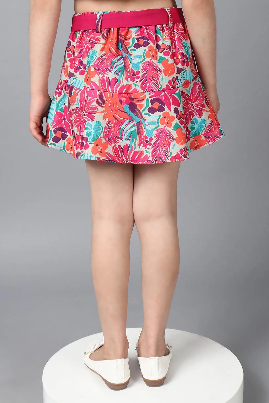 One Friday Kids Girls Multicolored Floral Printed Skirt