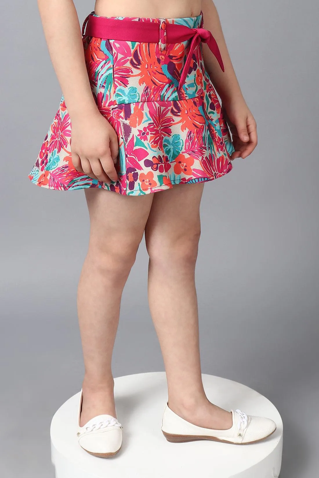 One Friday Kids Girls Multicolored Floral Printed Skirt