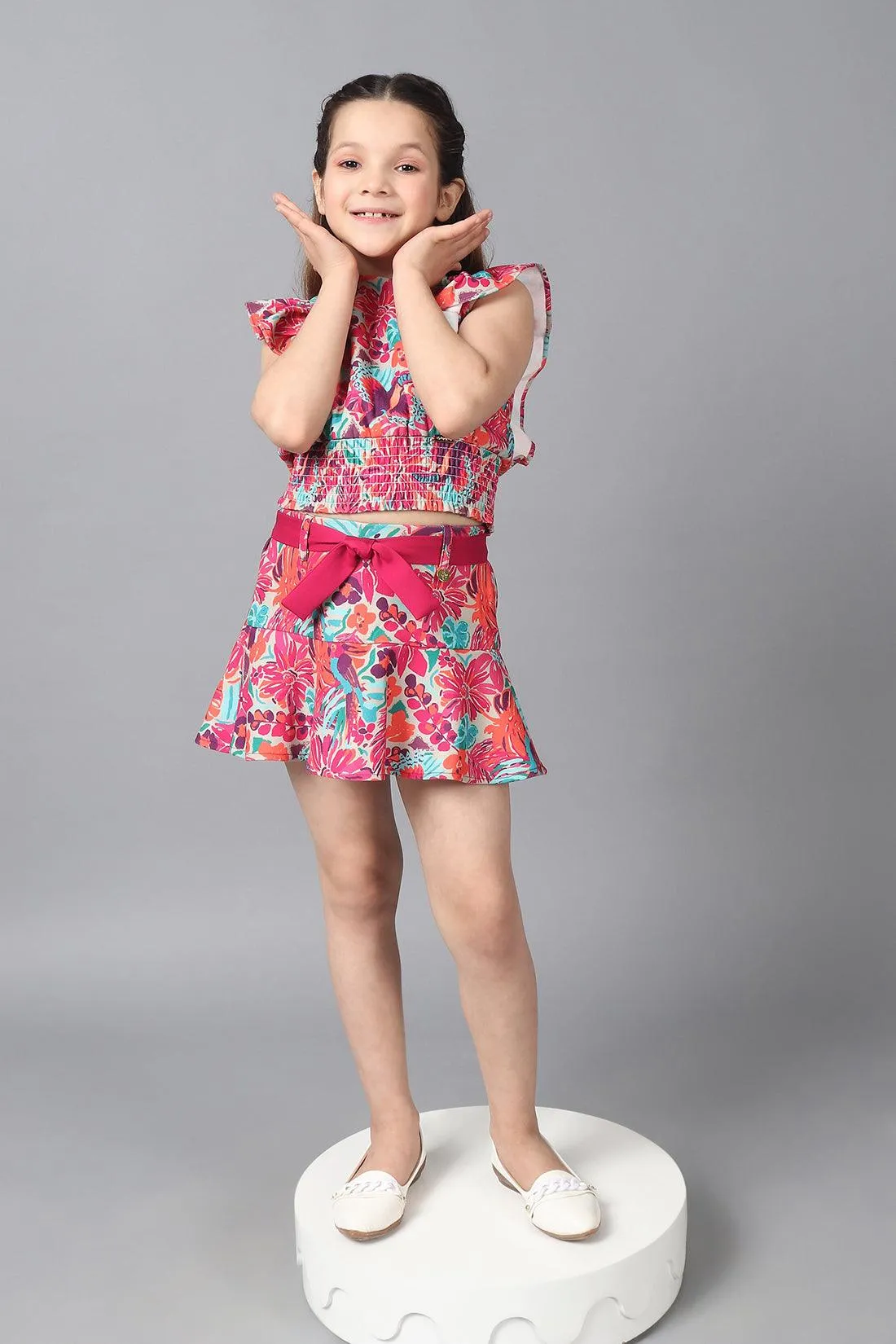 One Friday Kids Girls Multicolored Floral Printed Skirt