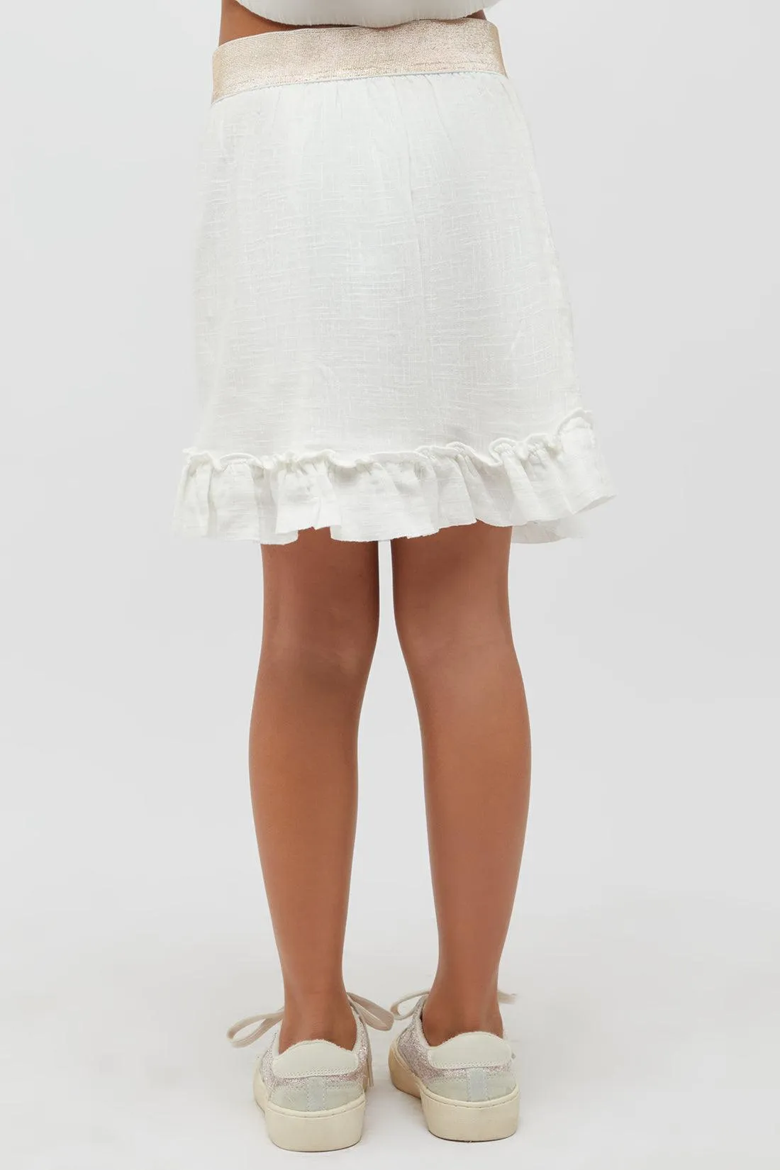 One Friday Kids Girls Off White Pure Cotton Skirt with Hemline Ruffle