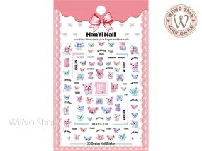 Pastel Teddy Bear Adhesive Nail Art Sticker - 1 pc (HY-038)