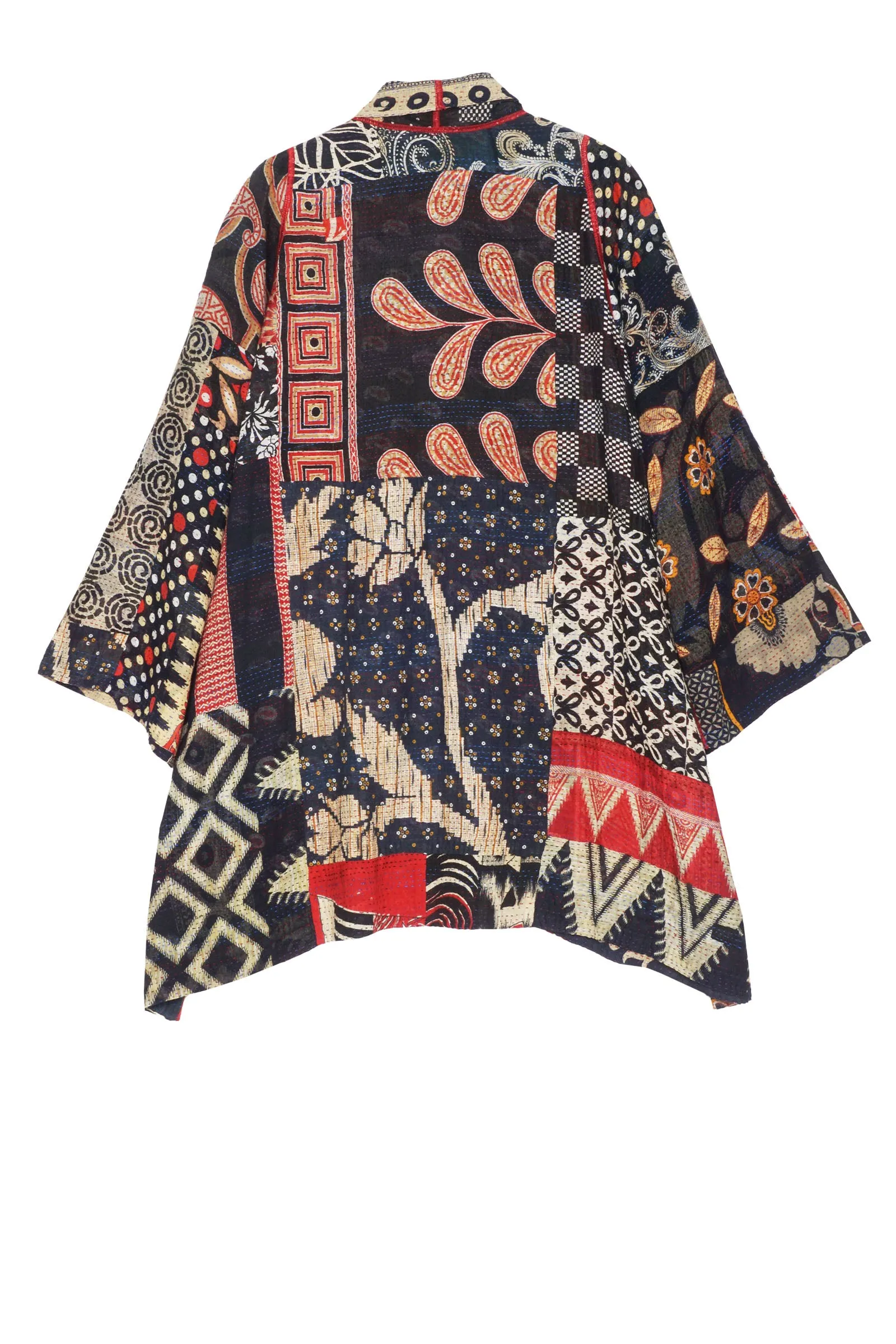 PATCHED PRINT W VINTAGE BACKING KANTHA A-LINE JKT