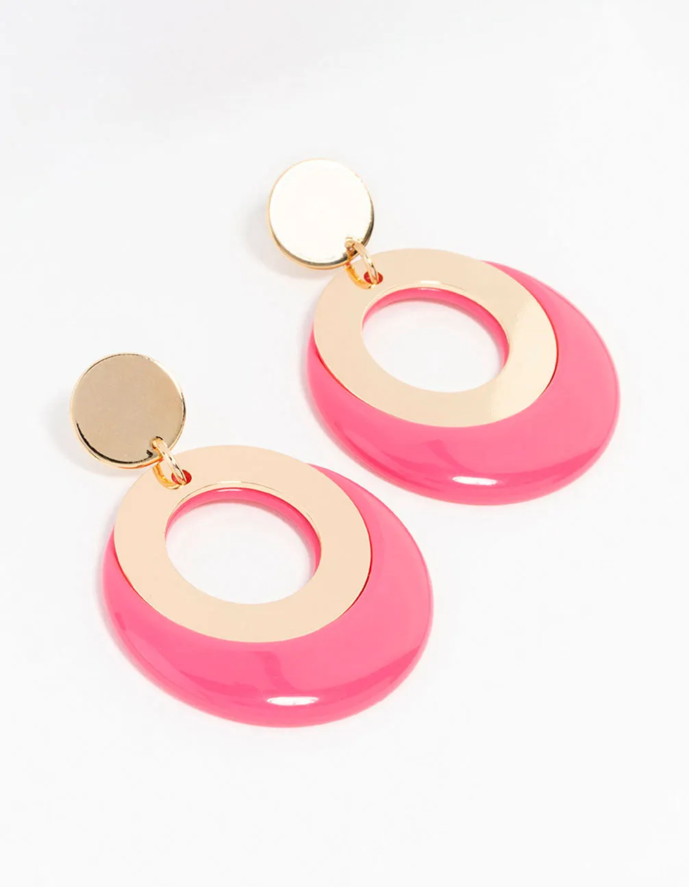 Pink Gold Acrylic Disc & Circle Drop Earrings