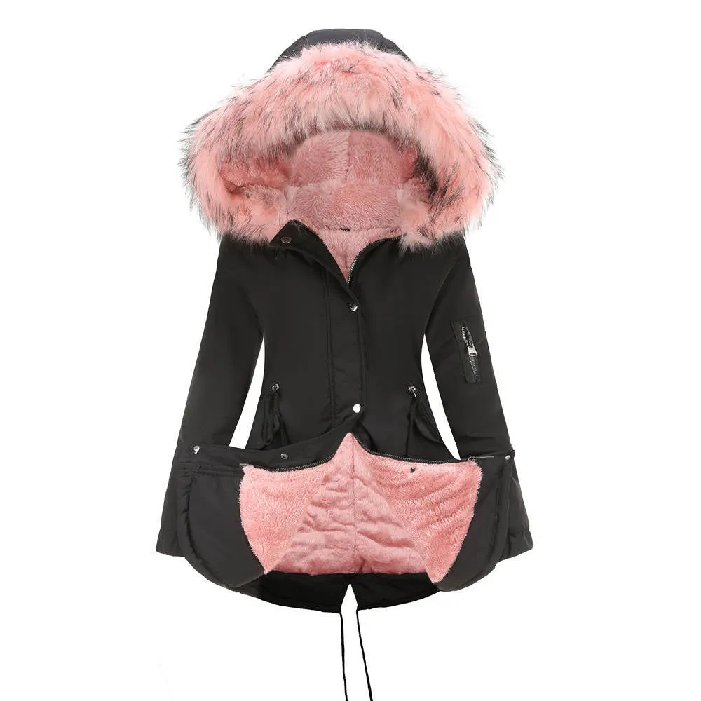 Polina™ | Hooded Plush Lined Cotton Mid-Length Parka