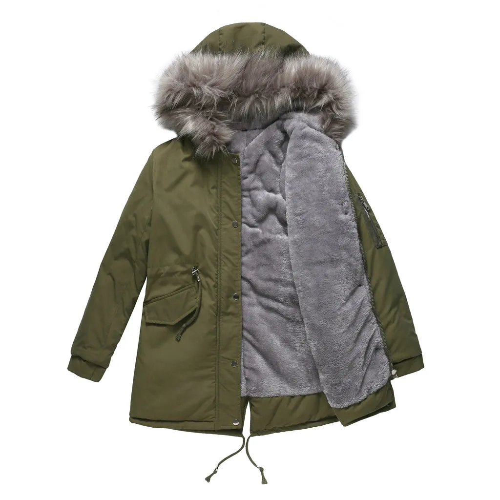 Polina™ | Hooded Plush Lined Cotton Mid-Length Parka