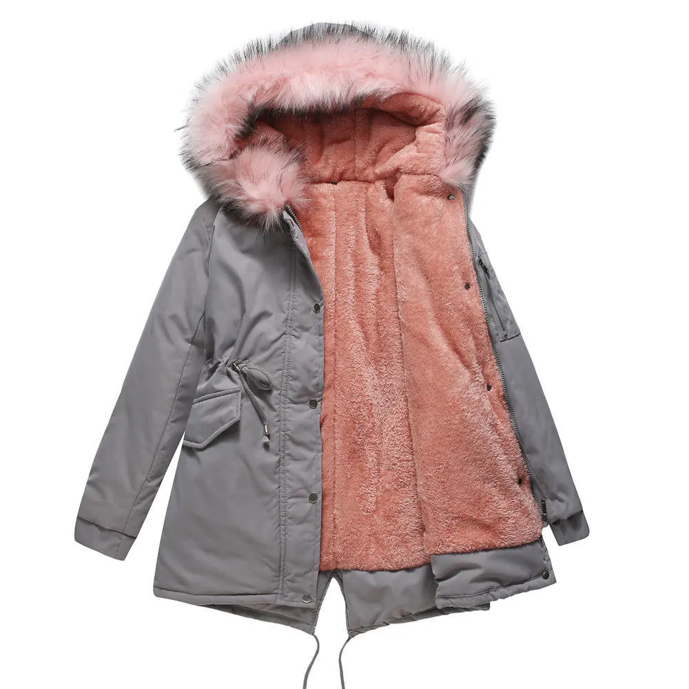 Polina™ | Hooded Plush Lined Cotton Mid-Length Parka