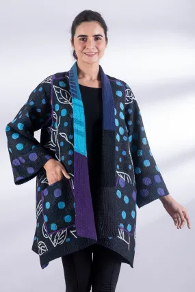 POLKA DOTS & LEAVES KANTHA A-LINE JACKET