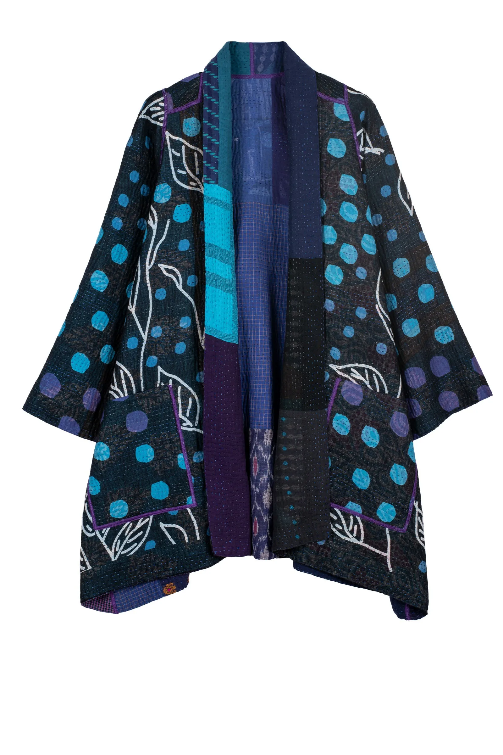 POLKA DOTS & LEAVES KANTHA A-LINE JACKET