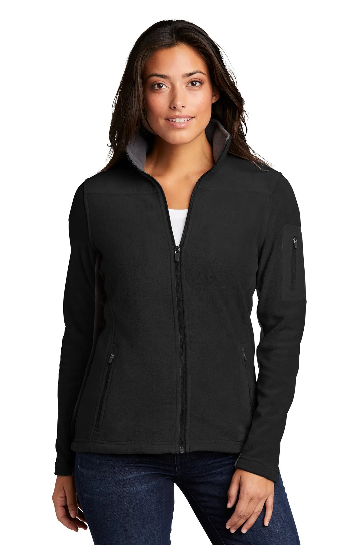 Port Authority Ladies Summit Fleece Custom Full-Zip Jackets, Black/ Black