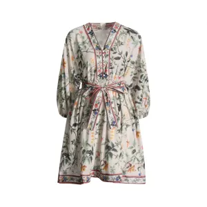 Pre order: Floral Three Quarter Sleeve Tunic Spliced Lace Up Dress