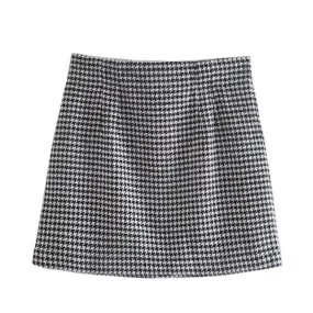 Pre Order:  Houndstooth Print Slim Mini Skirt