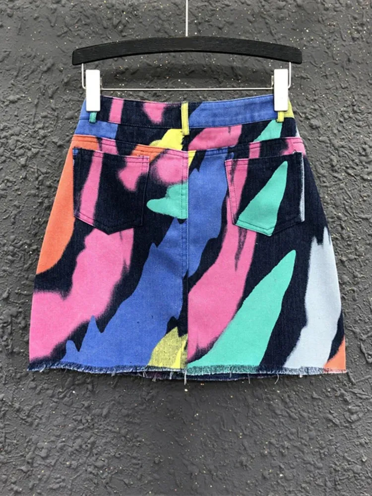 Pre Order: Rainbow High Waist Hip Hugging Mini Skirt