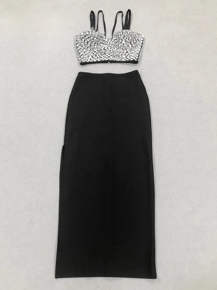 Pre Order:  Rhinestone Embellished Top   Bandage Skirt