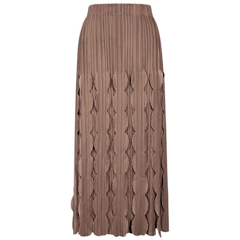 Pre Order:  Solid Pleated High Waist Midi Skirt