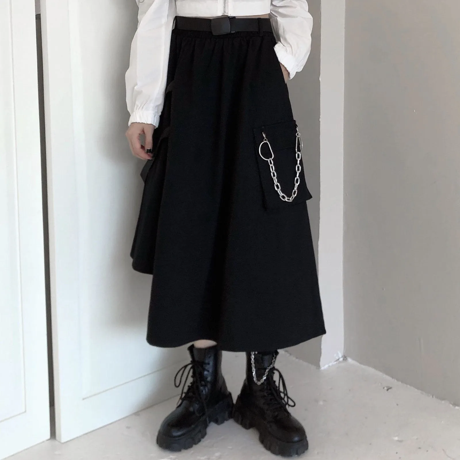 Punk Chain Pocket Long Skirt SD01293