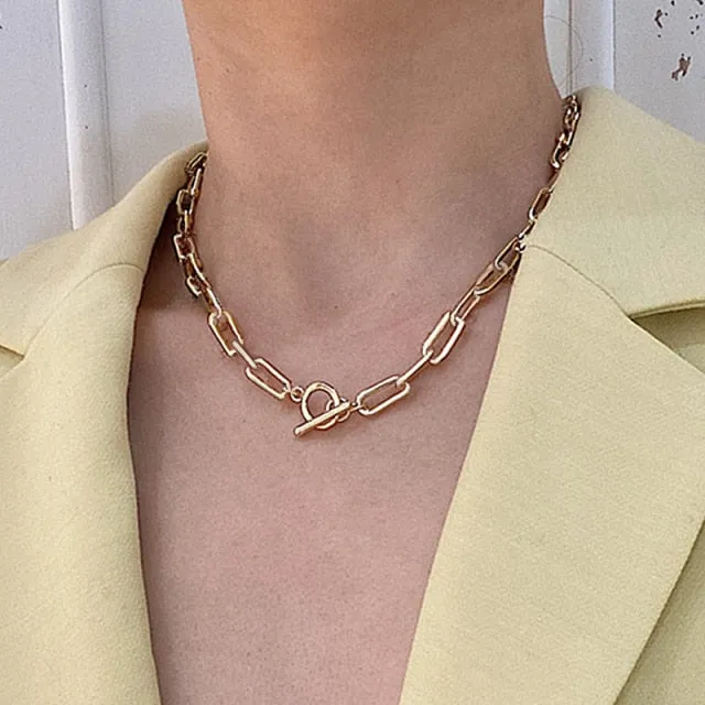 Punk Thick Chain Heart Choker Necklace Retro Gothic Rock Gold Color Silver Color Geometric Clavicle Necklace Jewelry Gift