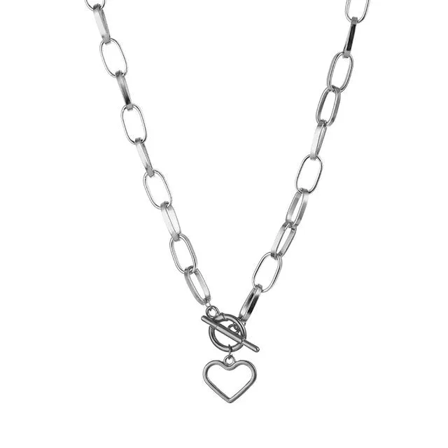 Punk Thick Chain Heart Choker Necklace Retro Gothic Rock Gold Color Silver Color Geometric Clavicle Necklace Jewelry Gift