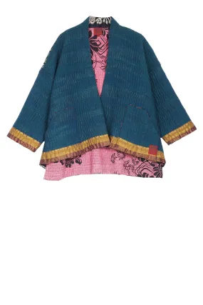 QUILTED VINTAGE COTTON KANTHA MINI KIMONO JKT