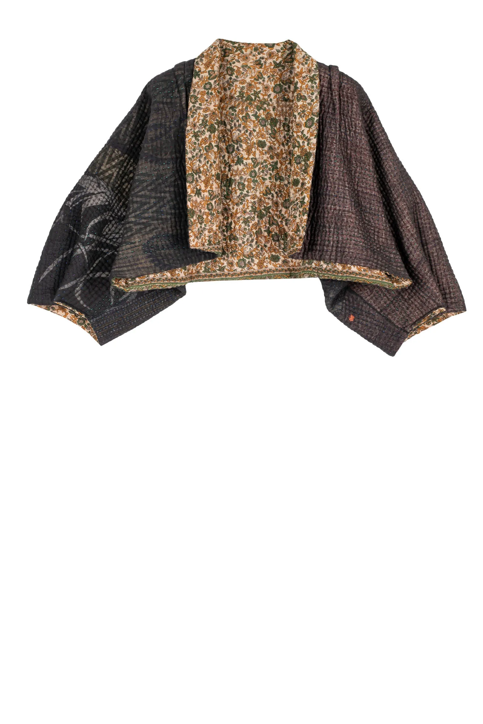 QUILTED VINTAGE COTTON KANTHA PUFF SLV. SHRUG