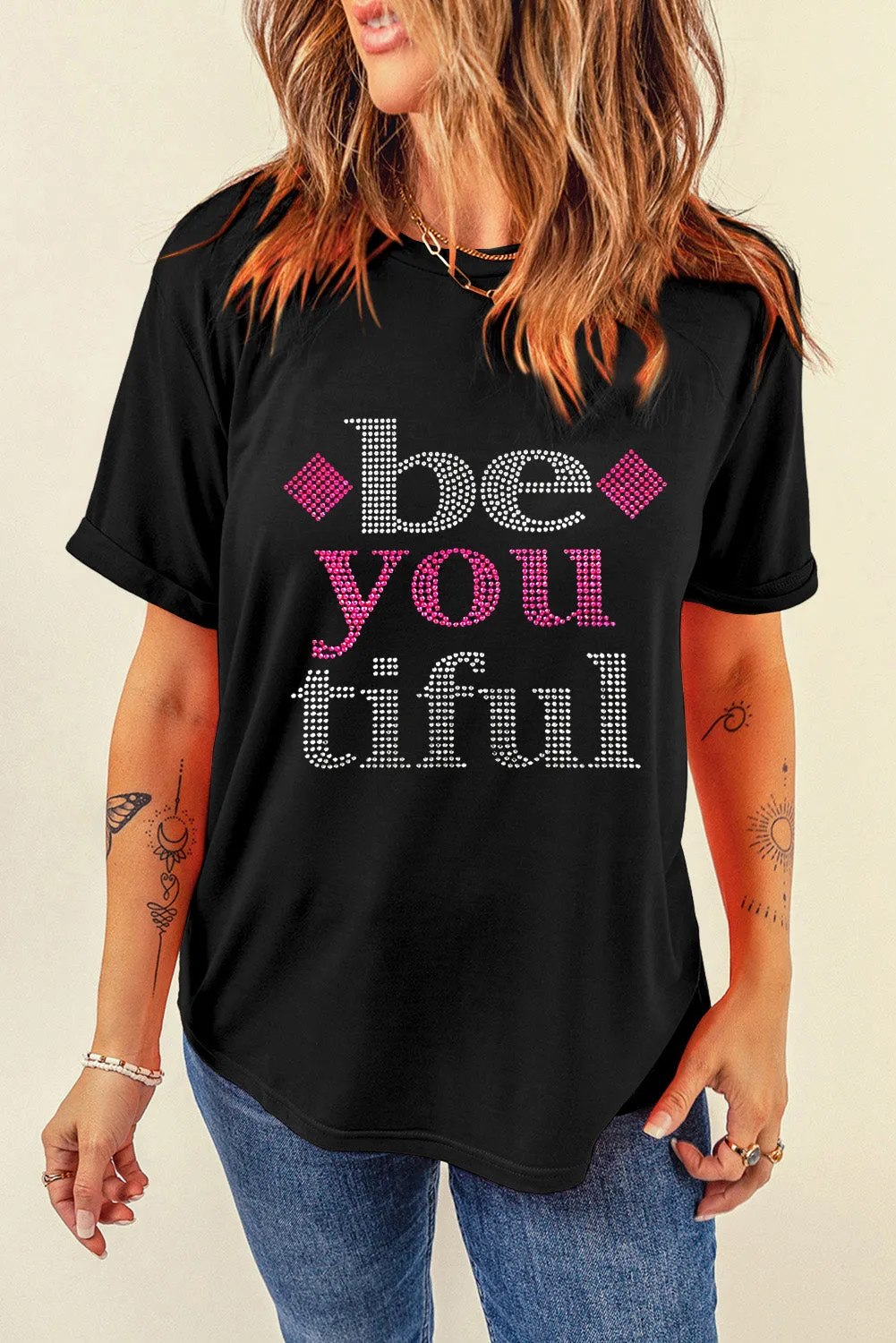 Rhinestone Be You Tiful Graphic Crewneck T Shirt by Gothic Outlaws: Shine like you’re meant to! ✨💎