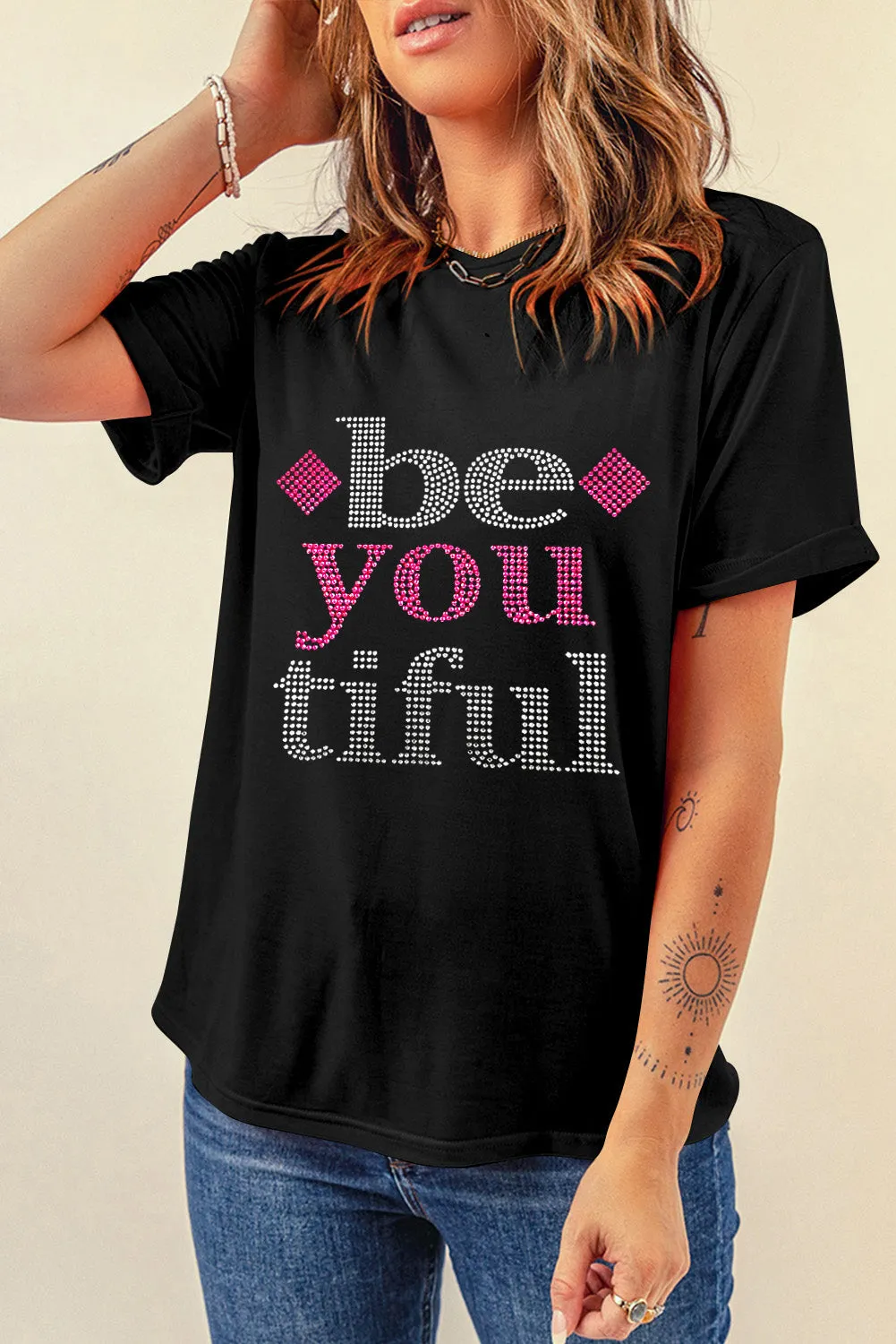 Rhinestone Be You Tiful Graphic Crewneck T Shirt by Gothic Outlaws: Shine like you’re meant to! ✨💎