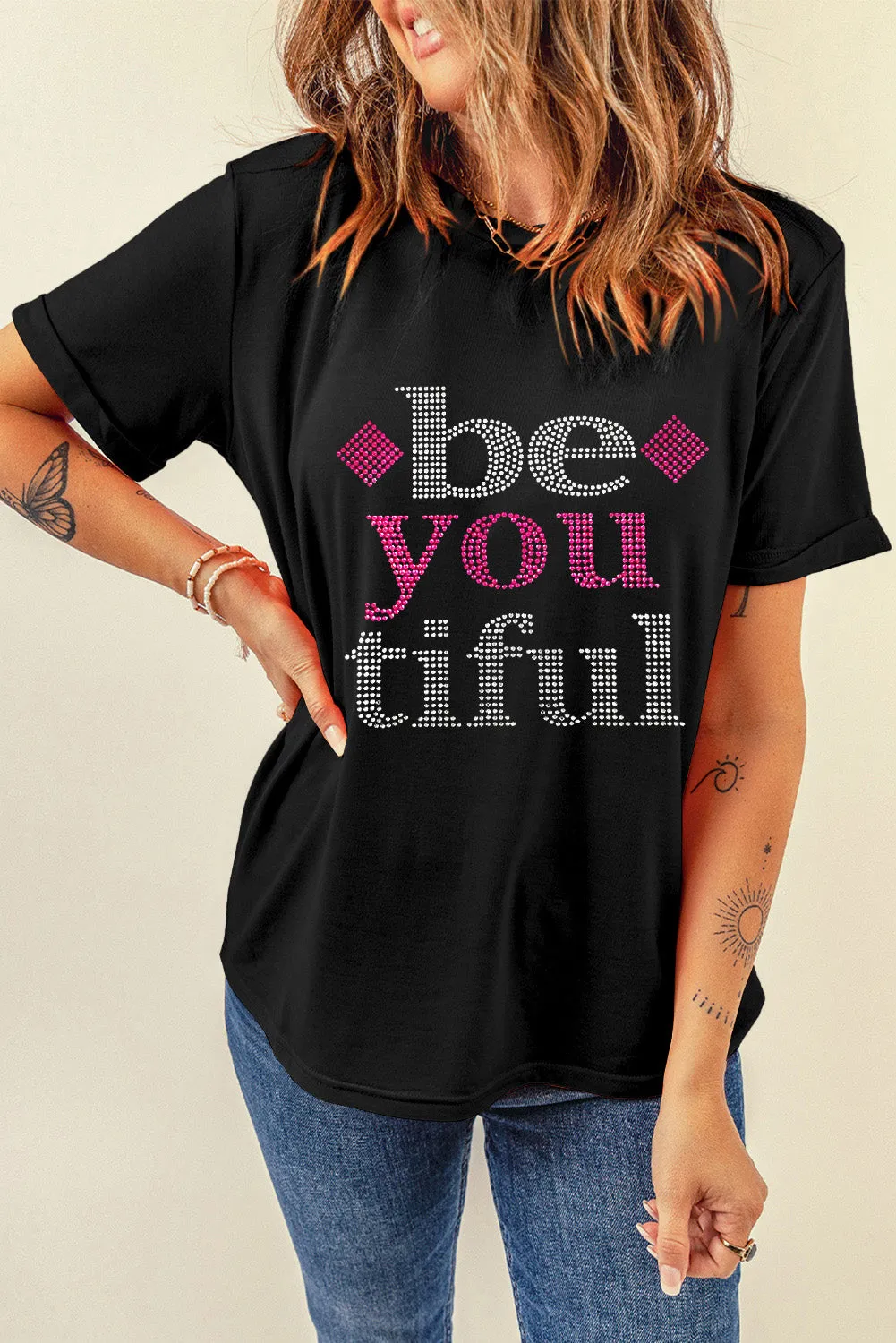 Rhinestone Be You Tiful Graphic Crewneck T Shirt by Gothic Outlaws: Shine like you’re meant to! ✨💎