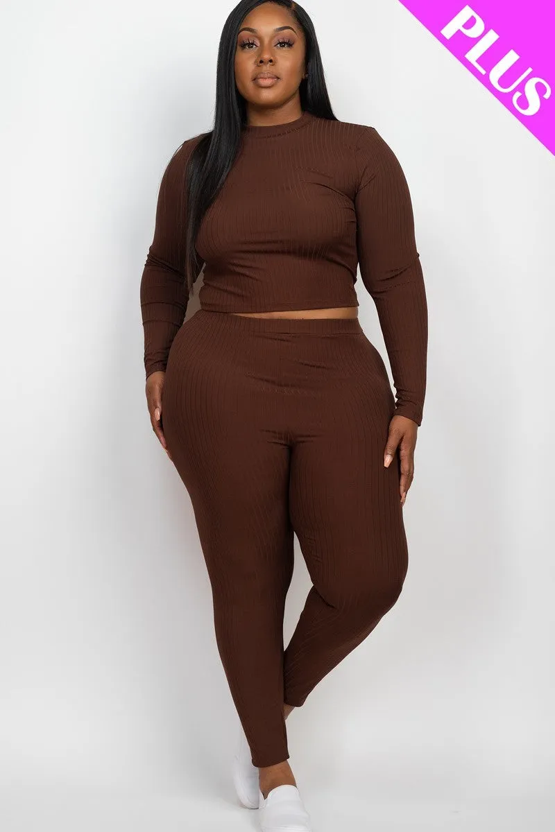 Ribbed Mock Neck Long Sleeve Top & Leggings Set Voluptuous ( ) Plus Size - Ships from The US