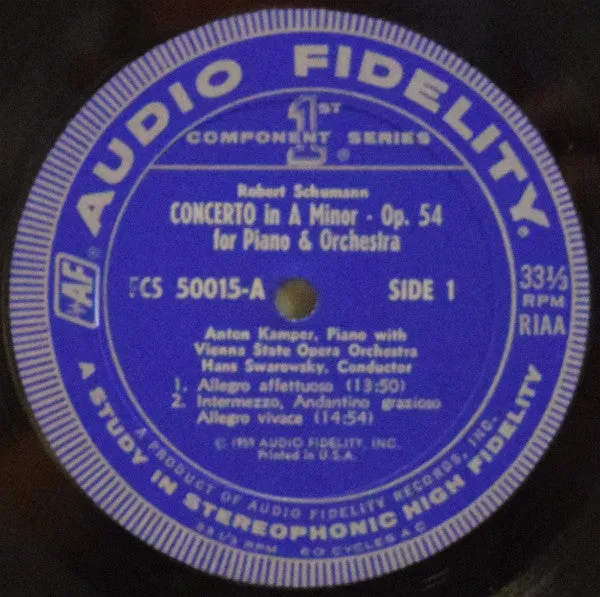 Robert Schumann, Orchester Der Wiener Staatsoper, Anton Kamper -  Concerto In A Minor, Op. 54 For Piano And Orchestra, Symphony No. 1 In B Flat Major, Op. 38 "Spring" (LP, Album) (VG )