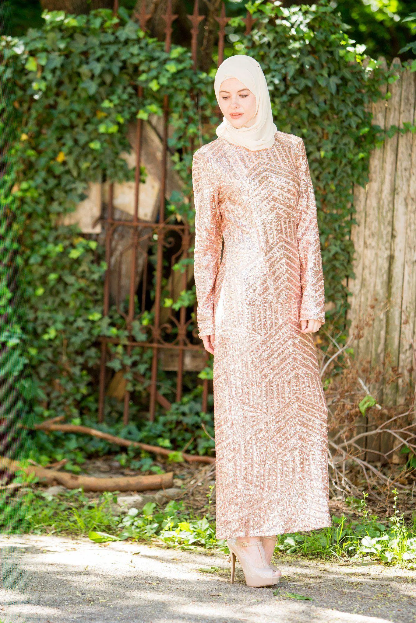 Rose Gold Chevron Sequin Gown