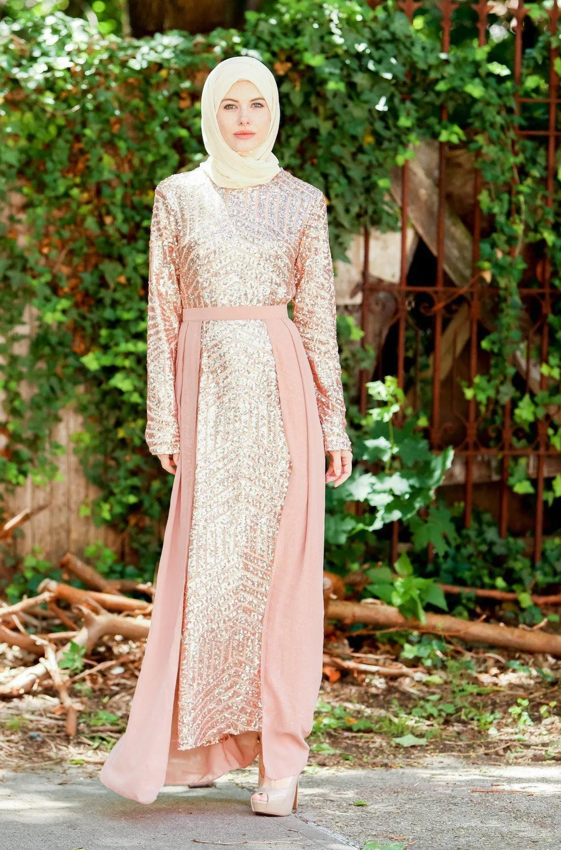 Rose Gold Chevron Sequin Gown