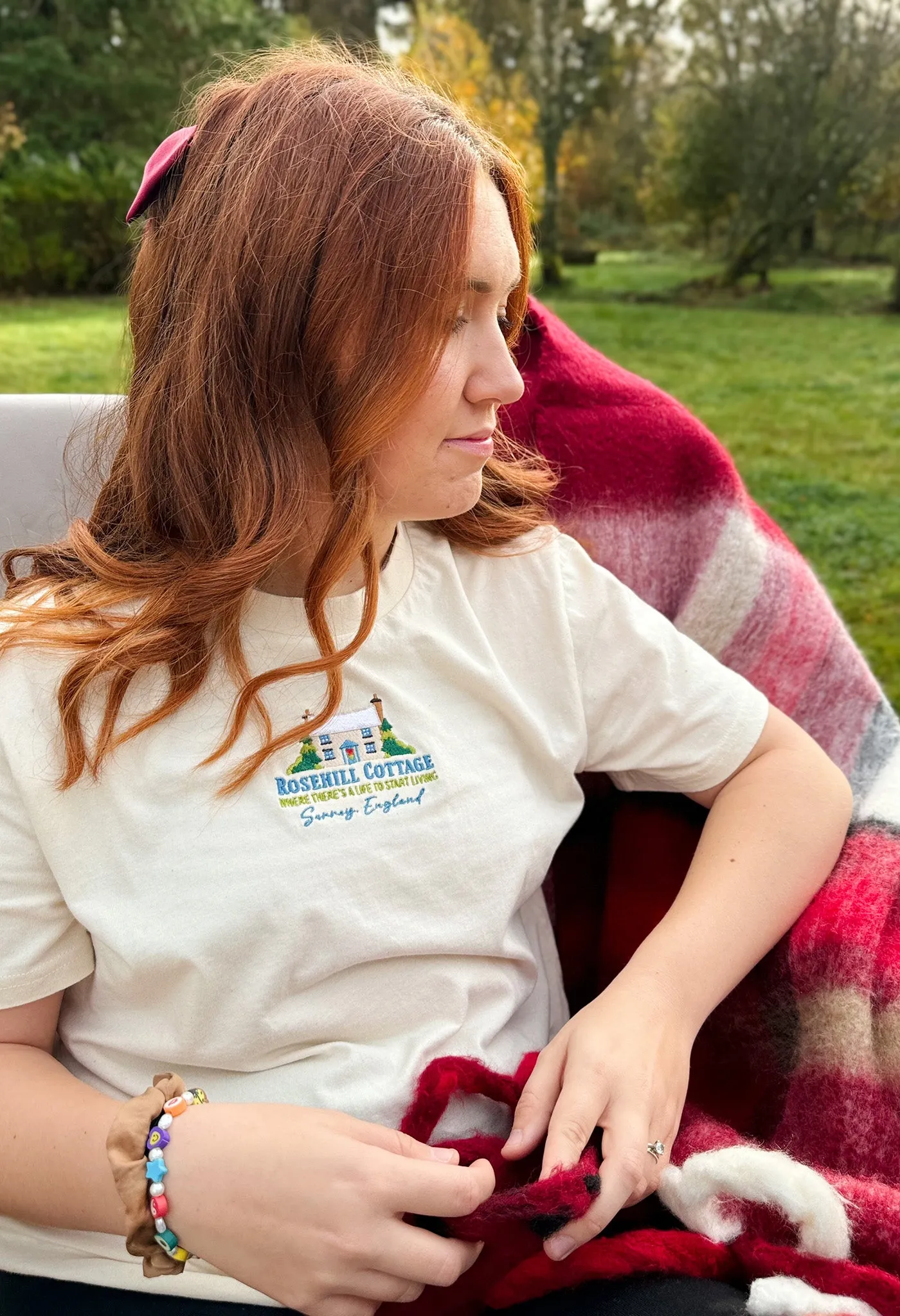 Rosehill Cottage Embroidered Organic Cotton T-Shirt