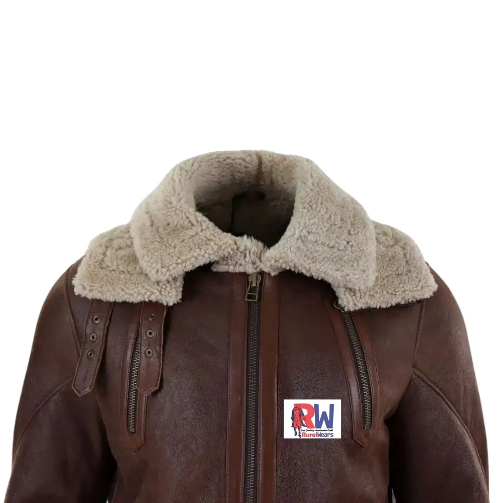 RW Authentic Sheepskin Men’s Brown Fur Hooded Black Leather Trench Coat